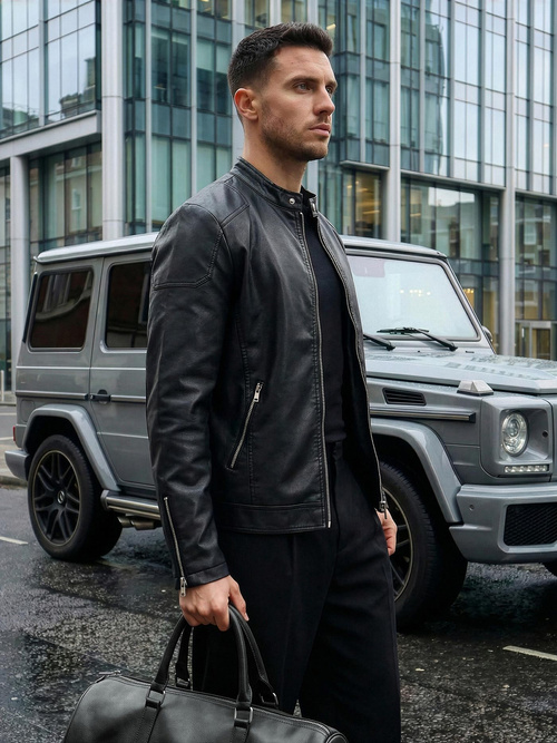 Kurtka skórzana męska czarna OZONEE JS/11Z8027