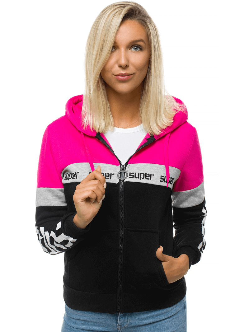 Bluza rozpinana z kapturem damska różowo-czarna OZONEE JS/KSW3014