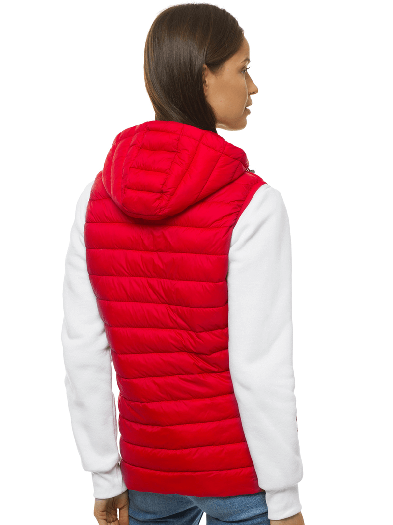 Kamizelka damska pikowana z kapturem czerwona OZONEE JS/M23039/277