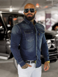 Чоловіча джинсова сорочка tемно-cиня OZONEE O/51410