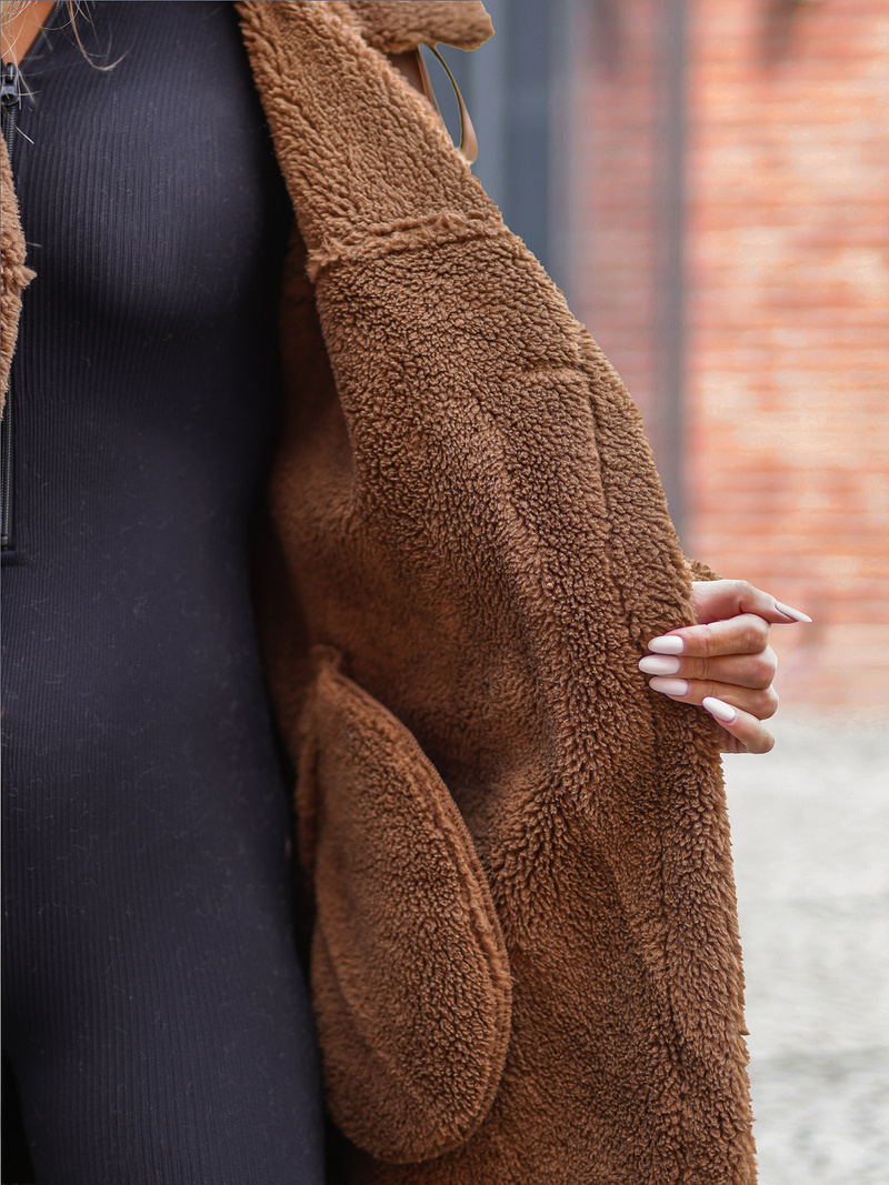 Płaszcz skórzany damski z kożuchem camelowy OZONEE JS/11Z8253