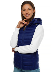 Kamizelka damska pikowana z kapturem granatowa/2 OZONEE JS/M23039/215