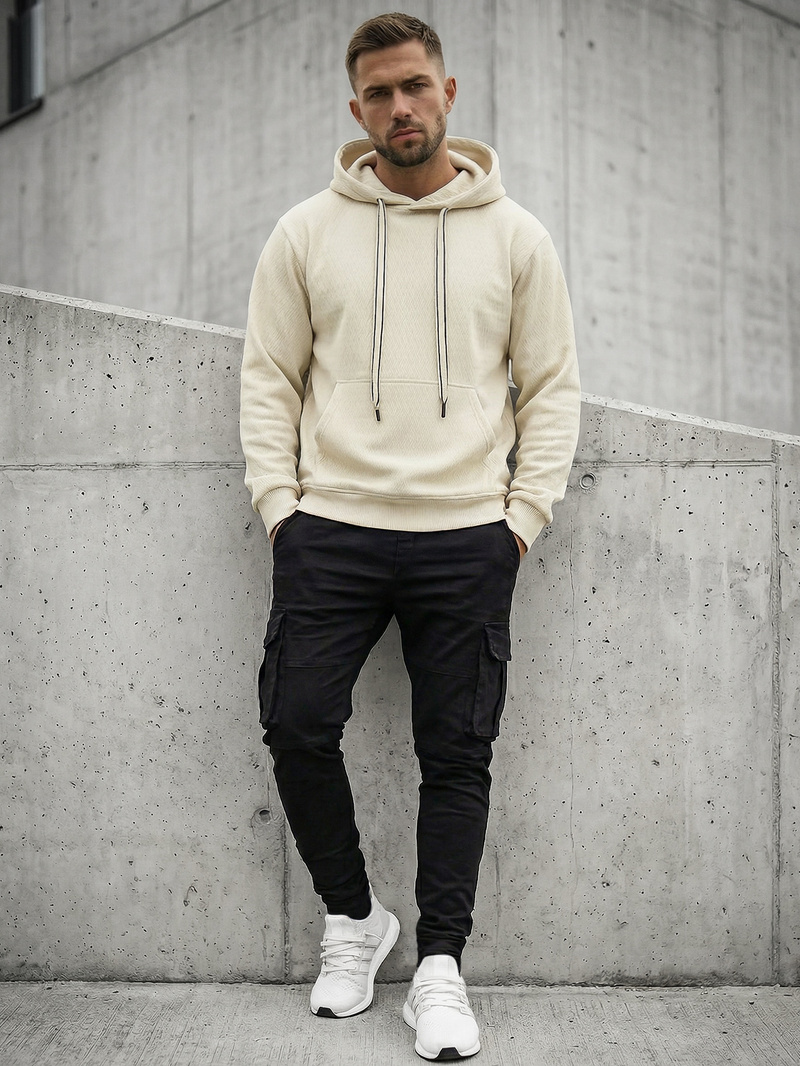 Bluza z kapturem męska ecru OZONEE O/G3065