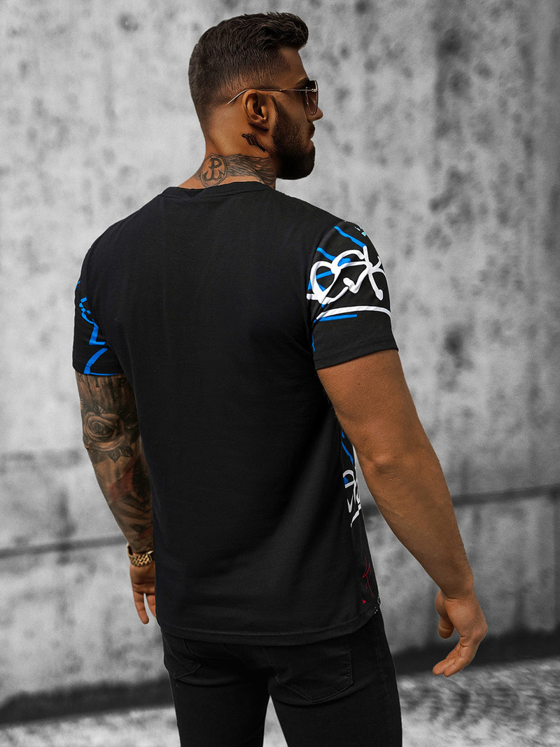 T-shirt męski czarno-niebieski OZONEE JS/8T968