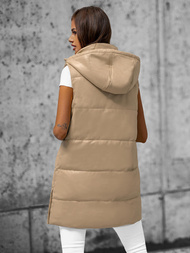 Kamizelka damska długa skórzana beżowa OZONEE O/AY756Z