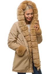 Kurtka zimowa damska parka z futerkiem beżowa OZONEE N/6320