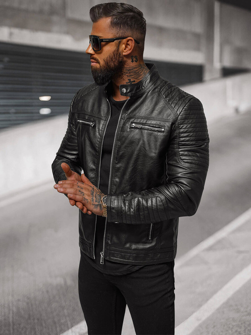 Kurtka skórzana męska czarna OZONEE JS/11Z8053