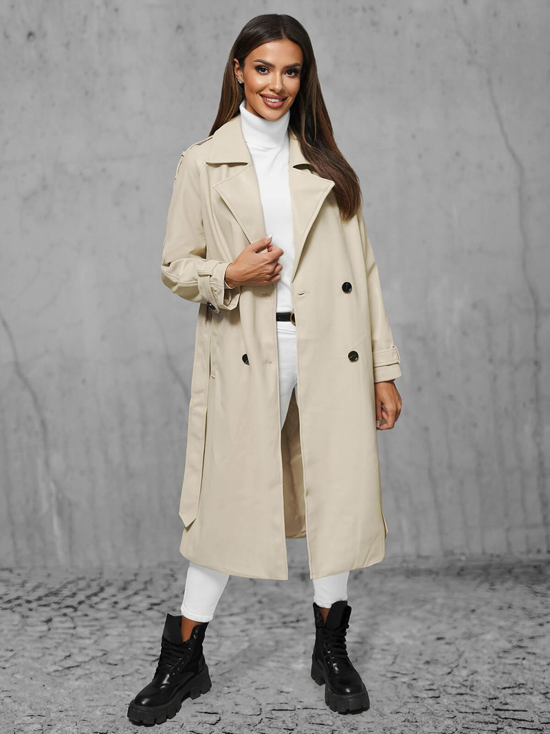 Płaszcz damski skórzany jasno-beżowy OZONEE JS/11Z8100