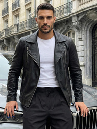 Чоловіча шкіряна куртка Чорна OZONEE JS/11Z8067Z