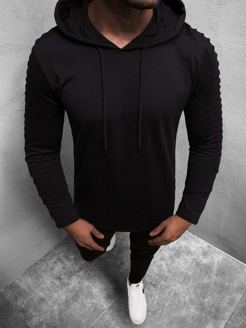 Longsleeve z kapturem męski czarny OZONEE MECH/2148TZ