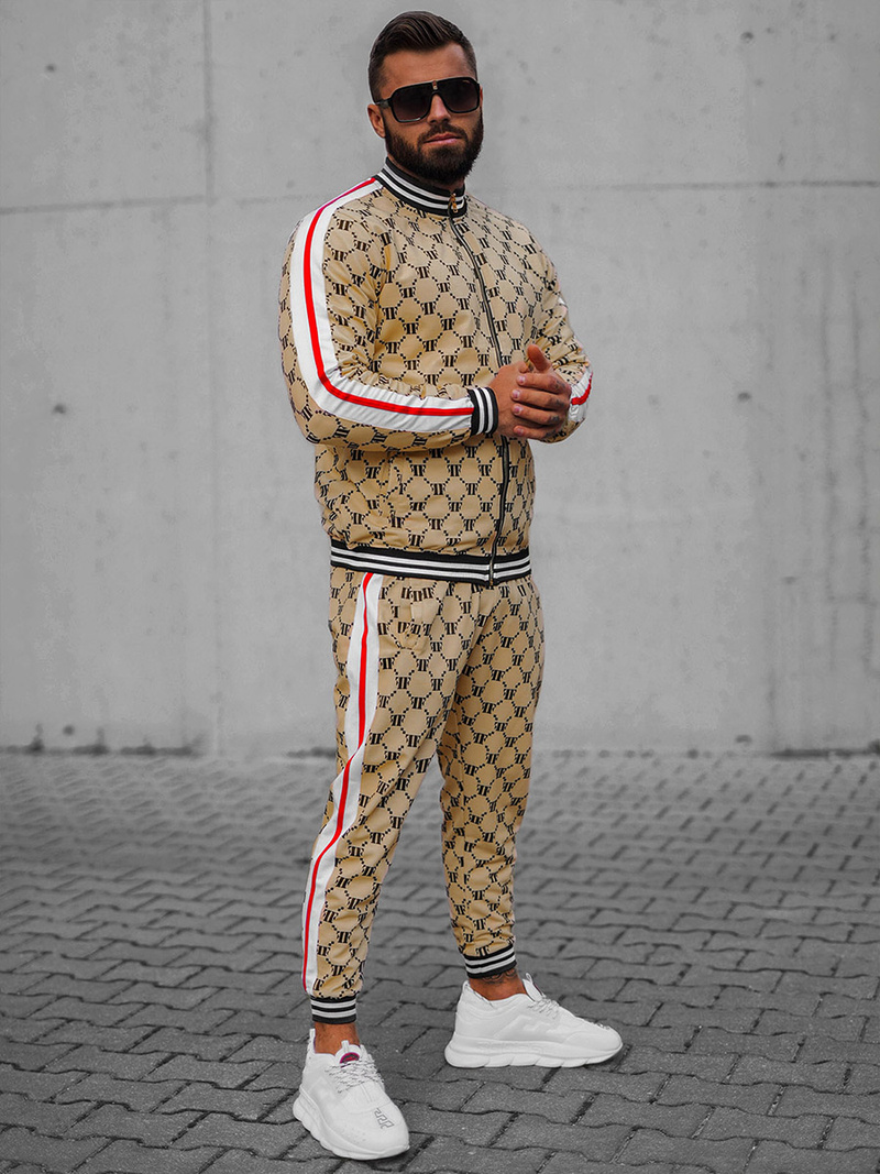 Komplet dresowy męski beżowo-czarny OZONEE O/12136