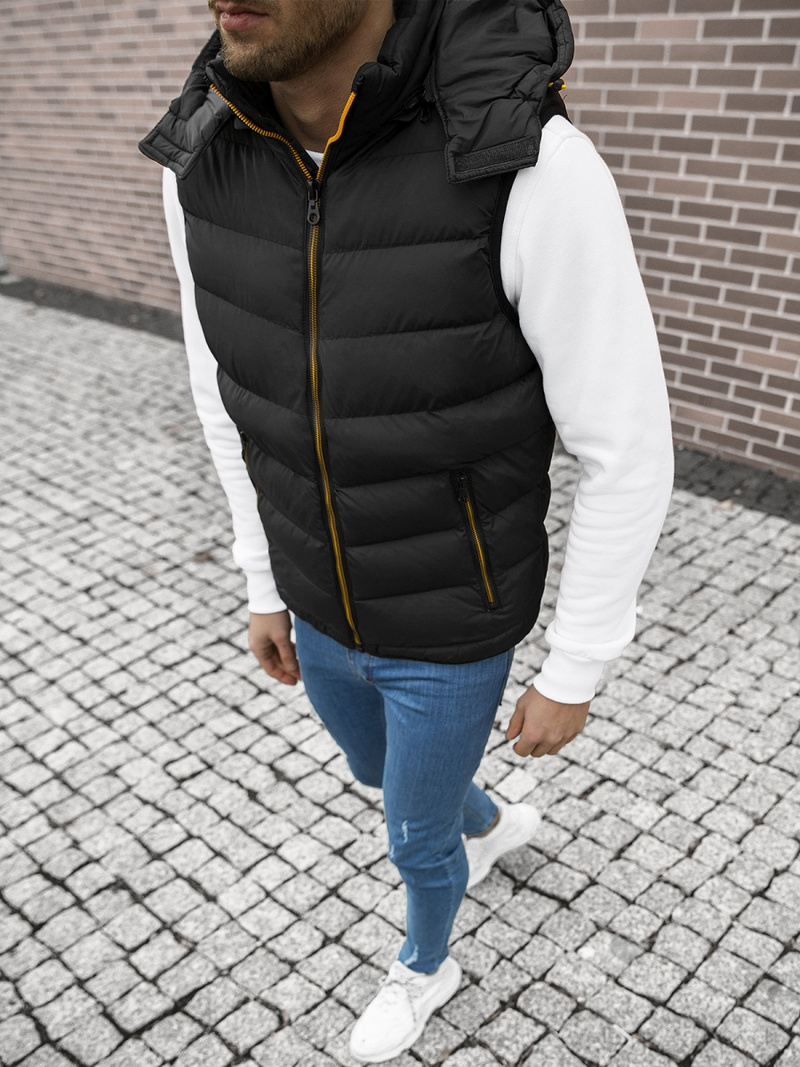 Kamizelka męska pikowana z kapturem czarna OZONEE N/6875/1Z