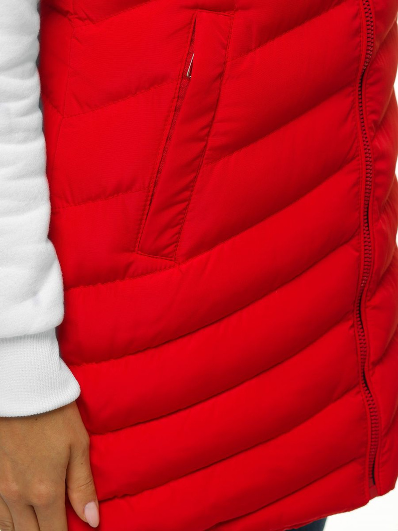 Kamizelka damska długa pikowana z kapturem czerwona OZONEE N/6805/3