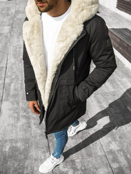 Kurtka zimowa męska parka z futerkiem czarna OZONEE JS/22M119/1