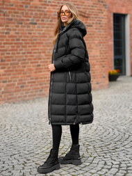 Kurtka zimowa damska długa pikowana czarna OZONEE JS/M736/392Z