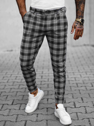 Spodnie męskie chino materiałowe w kratę grafitowe OZONEE O/H6003