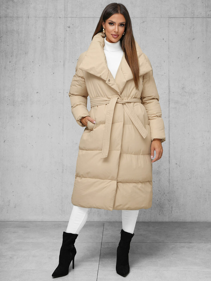 Płaszcz zimowy damski beżowy OZONEE JS/M737/62Z