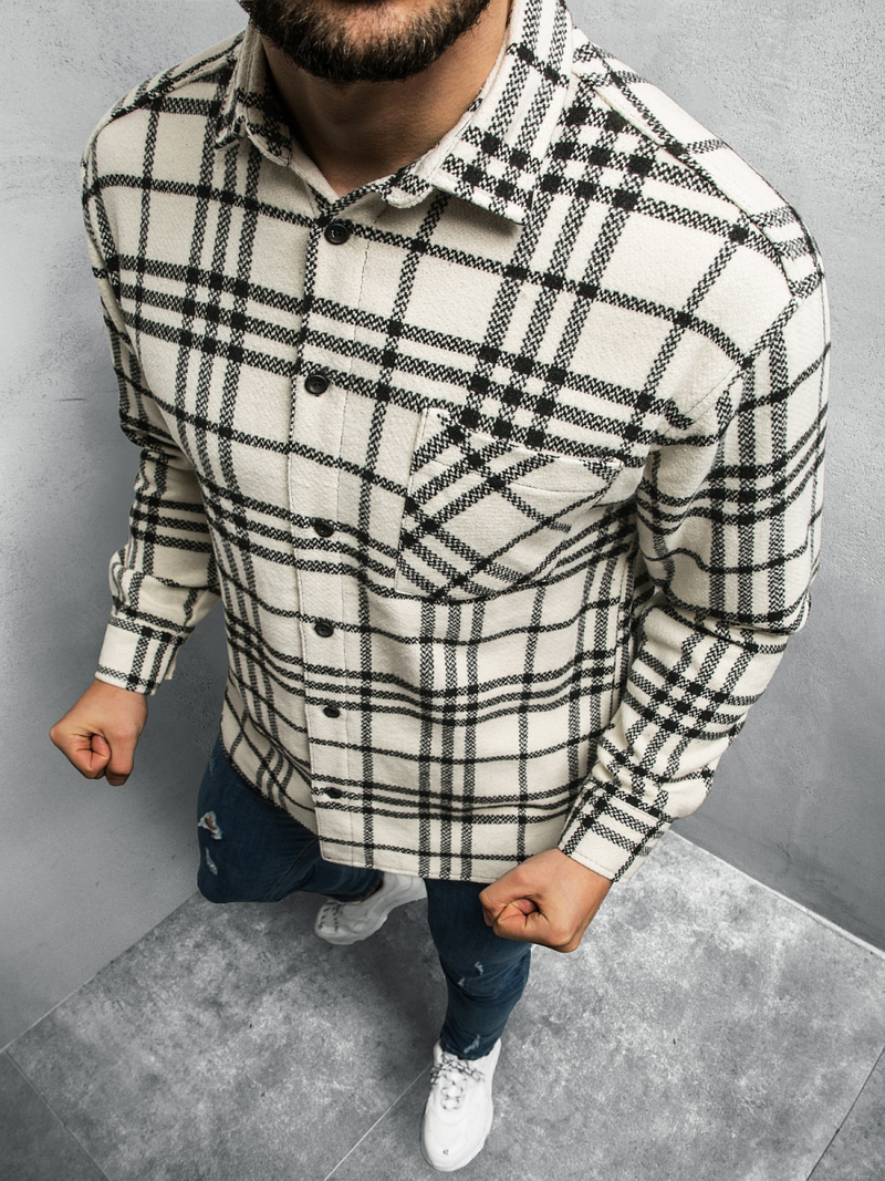 Koszula męska w kratę ecru OZONEE E/3900/12