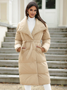 Płaszcz zimowy damski beżowy OZONEE JS/M737/62Z