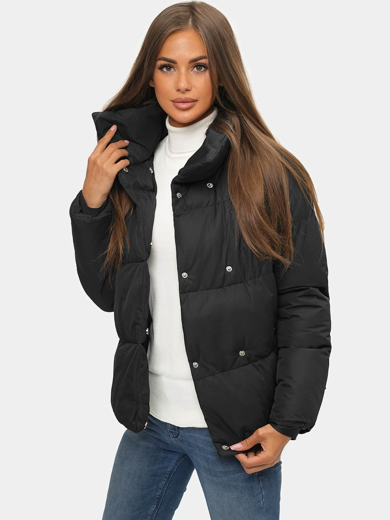 Kurtka zimowa damska pikowana czarna OZONEE JS/M23062/392