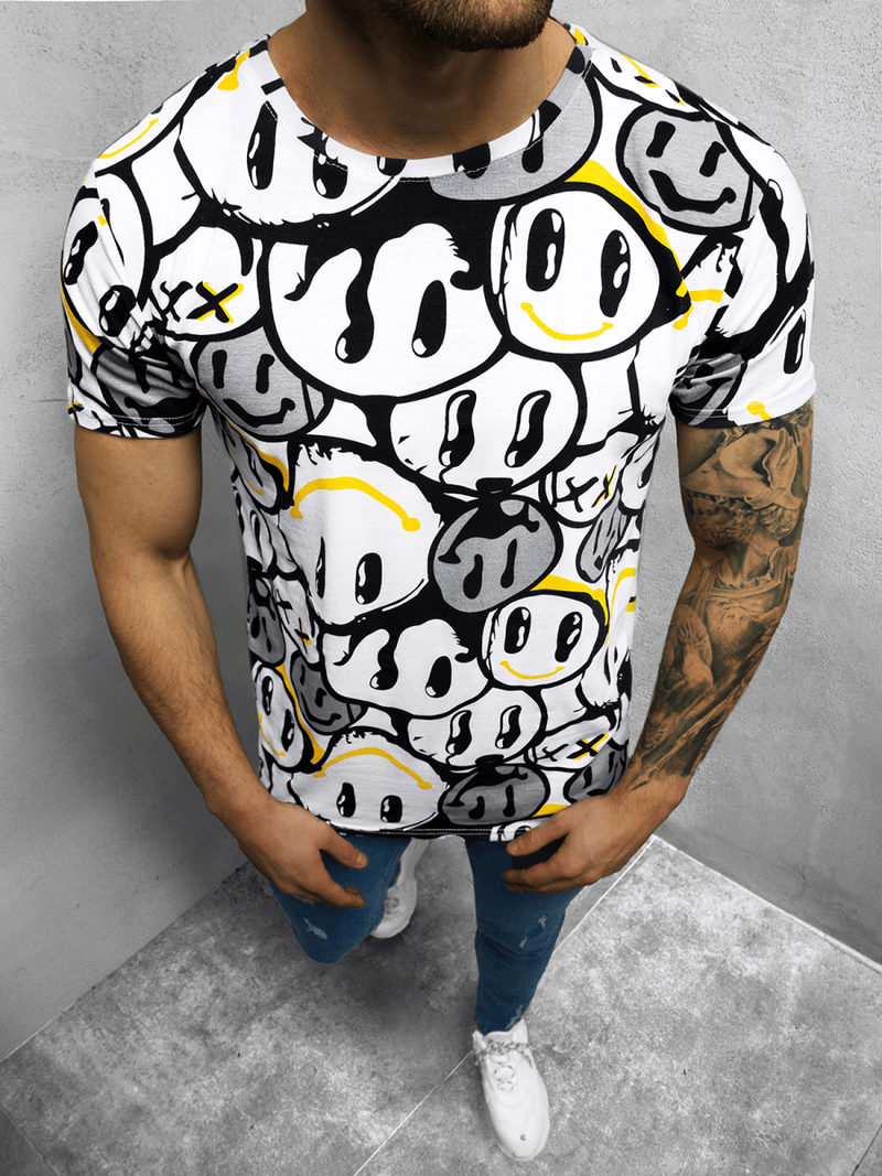 T-Shirt męski z nadrukiem biało-czarny OZONEE O/BL58