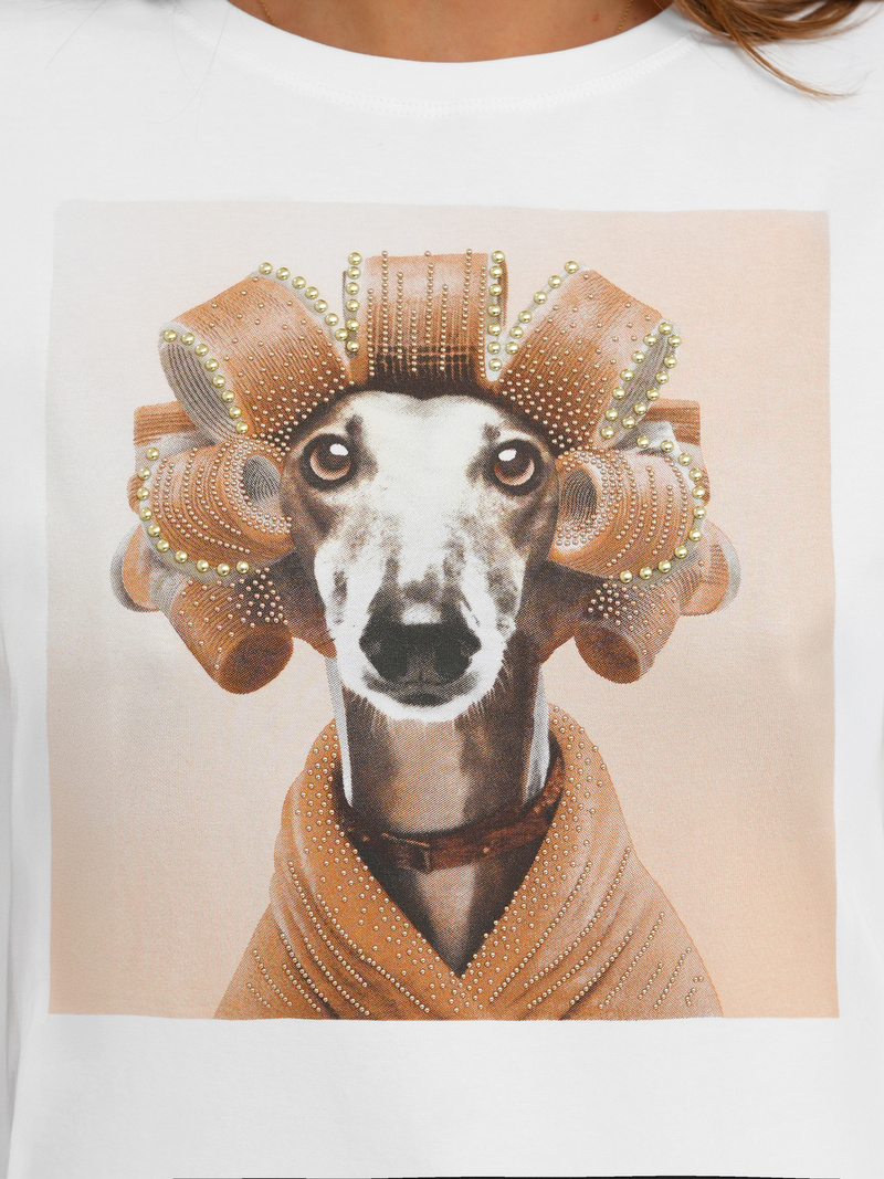 T-shirt damski z nadrukiem biało-beżowy OZONEE JS/YJ77726