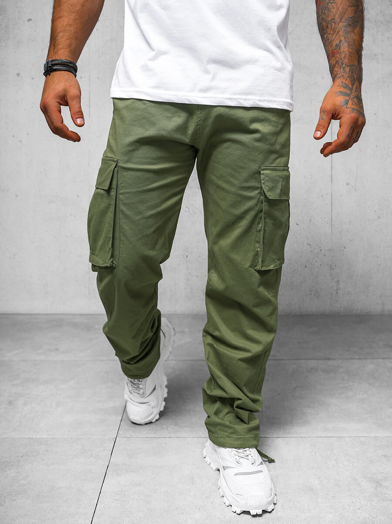 Spodnie męskie cargo wide leg khaki OZONEE O/G3179Z