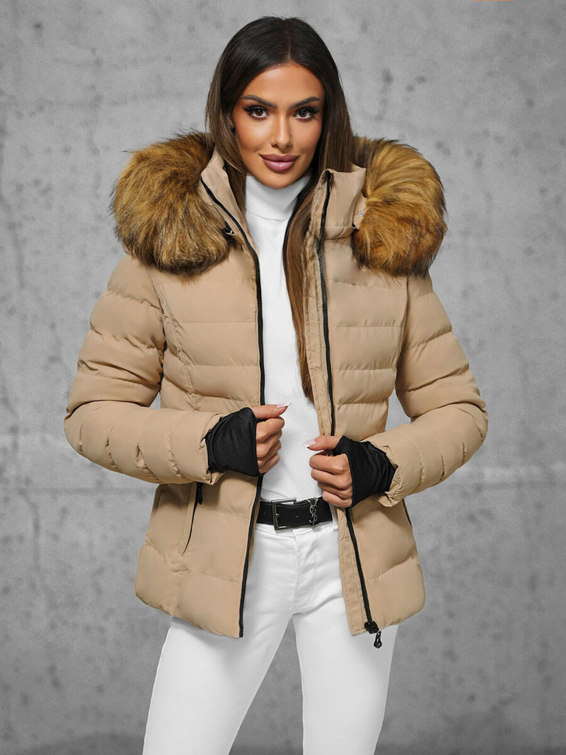 Kurtka zimowa damska z futerkiem beżowa OZONEE JS/5M768/62