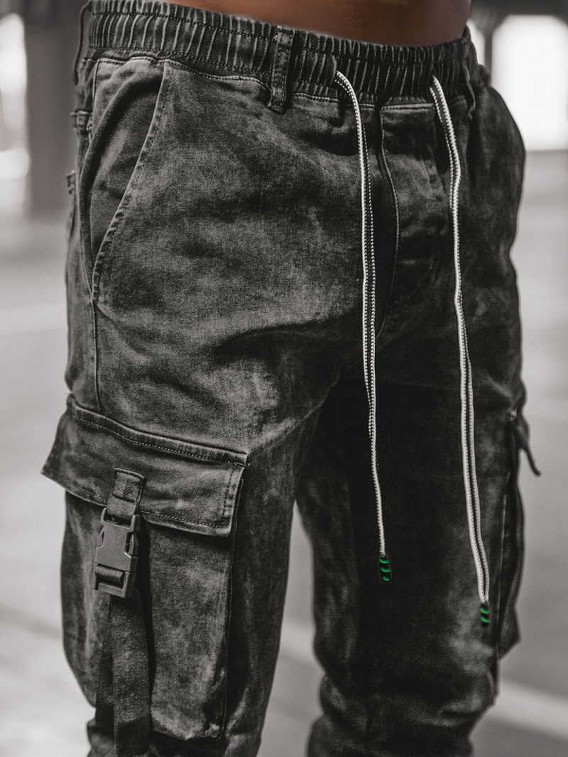 Spodnie jeansowe joggery męskie czarne OZONEE DR/TF082Z