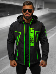Kurtka softshell męska z kapturem czarno-zielona OZONEE JS/HH025/1Z