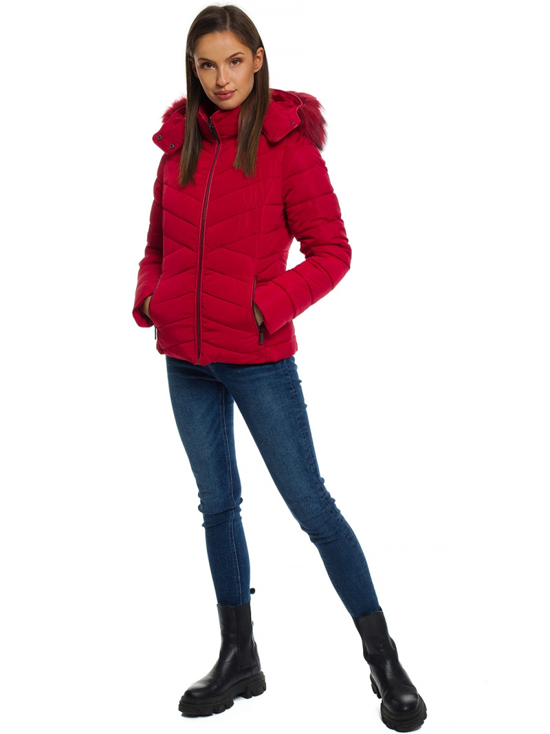 Kurtka zimowa damska z futerkiem bordowa OZONEE O/DK024/4
