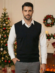 Sweter męski bez rekawów czarny OZONEE NB/MM6005/4Z