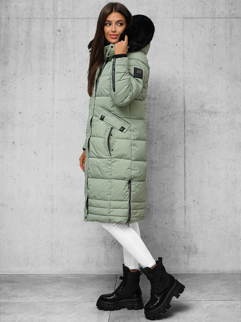 Kurtka zimowa damska długa pikowana miętowa OZONEE O/W377