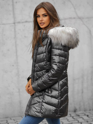 Kurtka zimowa damska z futerkiem czarna OZONEE JS/M9053/392Z