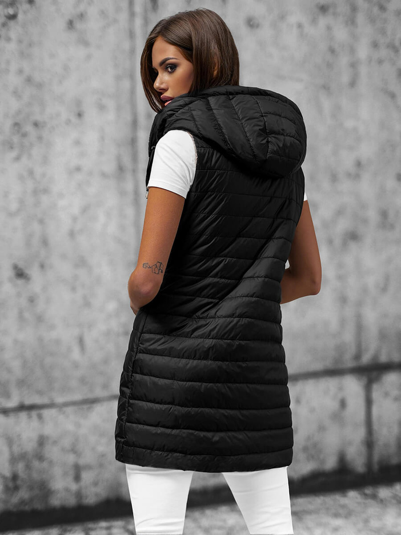 Kamizelka damska dwustronna długa z kapturem czarna OZONEE JS/16M9065/392