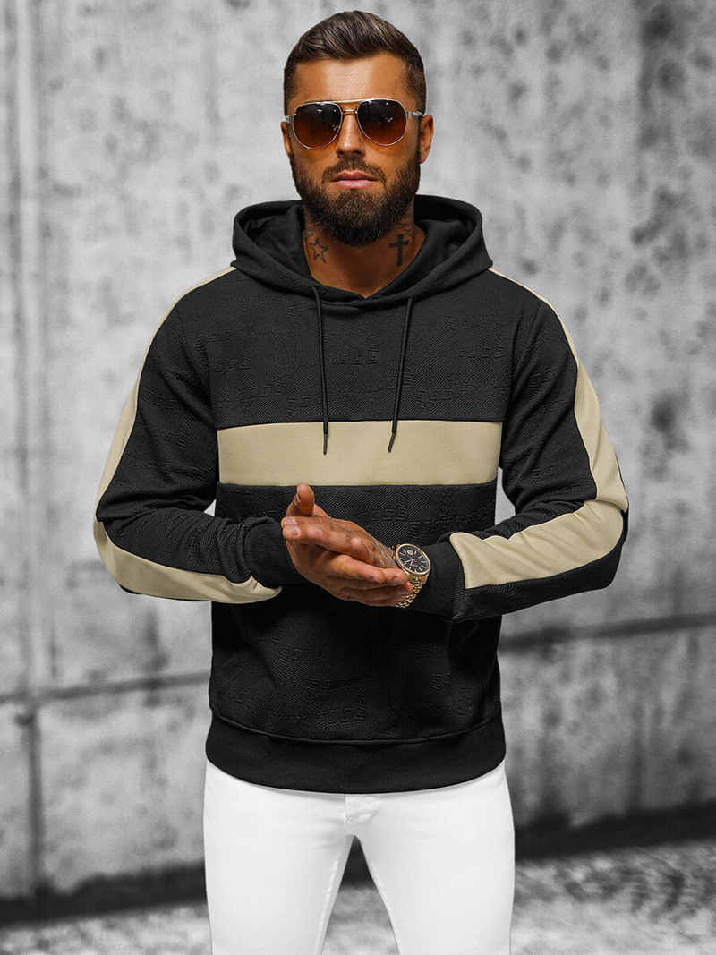 Bluza z kapturem męska czarna OZONEE JS/3B565