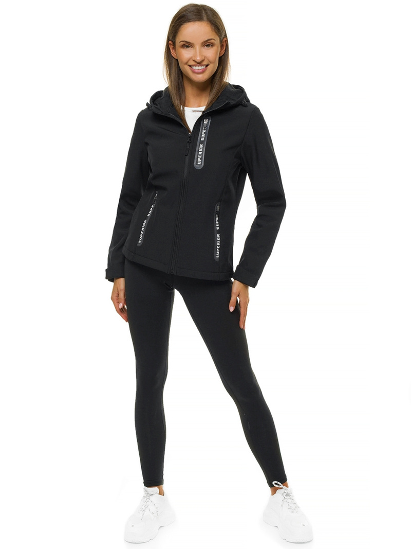 Kurtka softshell damska z kapturem czarna OZONEE JS/HD185/1