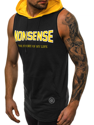 T-Shirt z kapturem męski czarny OZONEE MAD/2882Z