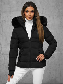 Kurtka zimowa damska z futerkiem czarna OZONEE JS/5M768/392A