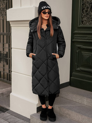 Kurtka zimowa damska długa pikowana czarna OZONEE JS/5M3173/392Z