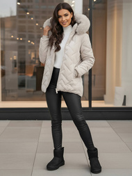 Kurtka zimowa damska z futerkiem jasno-szara OZONEE JS/16M9296/280Z