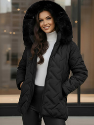 Kurtka zimowa damska z futerkiem czarna OZONEE JS/16M9296/392Z