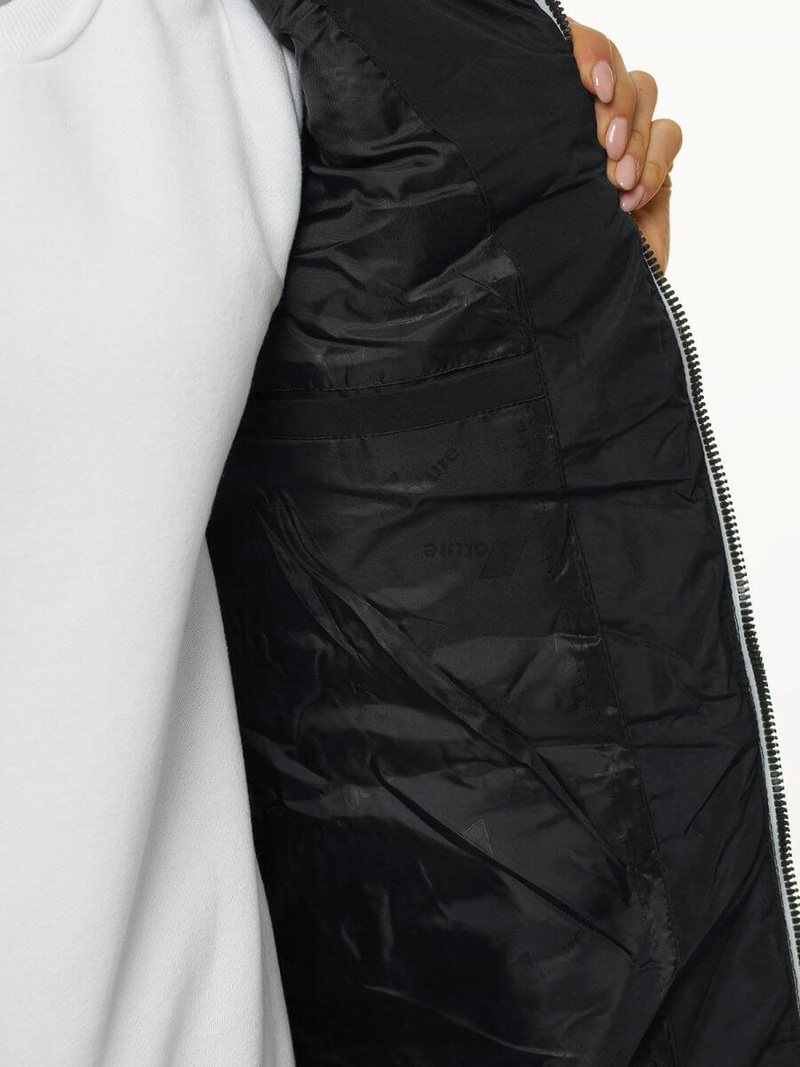 Kamizelka damska długa pikowana z kapturem czarna OZONEE N/6805/1