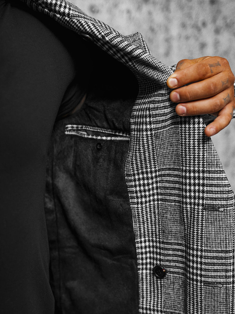 Płaszcz męski w kratę czarno-biały OZONEE JS/JP1192Z