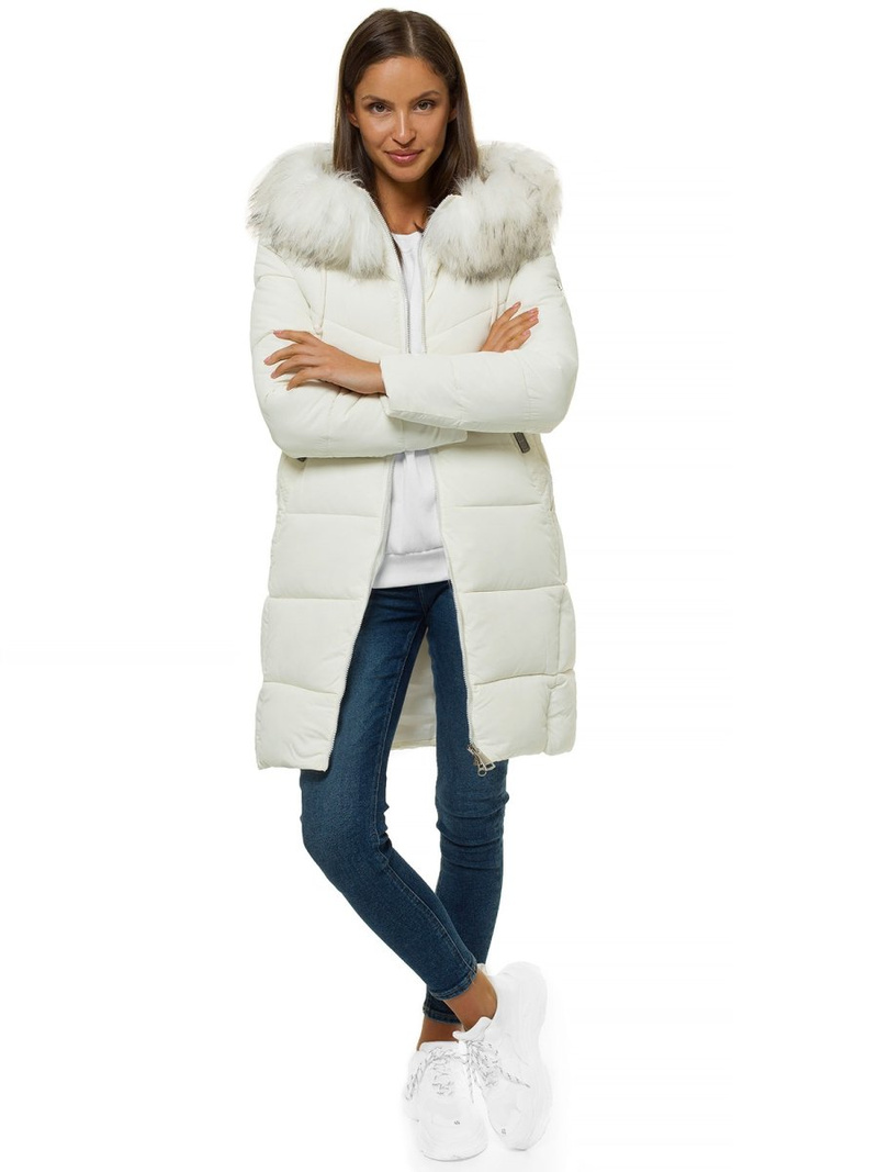 Kurtka zimowa damska parka z futerkiem ecru OZONEE O/SW028/10