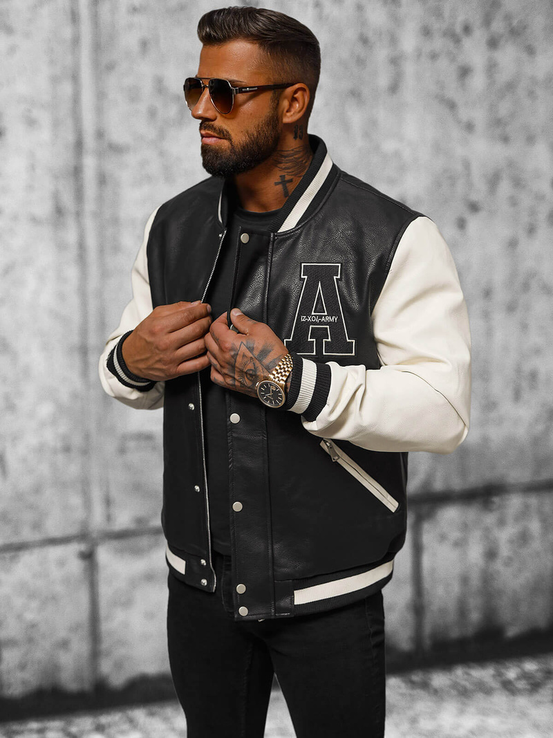 Чоловіча шкіряна куртка Чорно-Бiла OZONEE JS/11Z8112