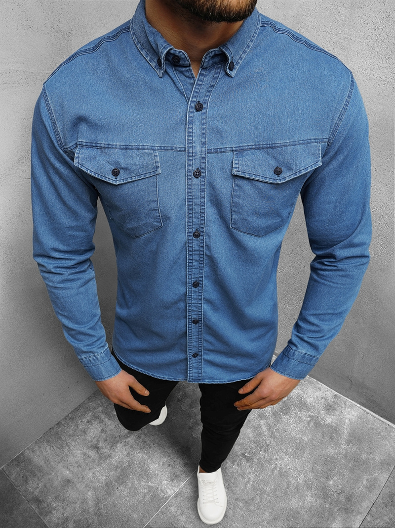 Koszula męska jeansowa niebieska OZONEE O/K1263