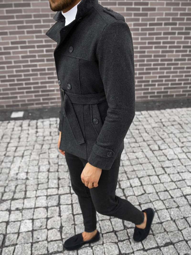 Płaszcz męski z pagonami antracytowy OZONEE O/5627