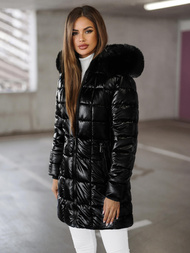 Kurtka zimowa damska długa z futerkiem czarna OZONEE JS/16M9120/392Z