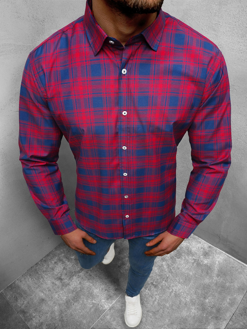 Koszula męska w kratę czerwona OZONEE O/1422